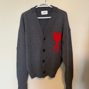 Ami Paris Gray Wool Ami de Coeur Cardigan